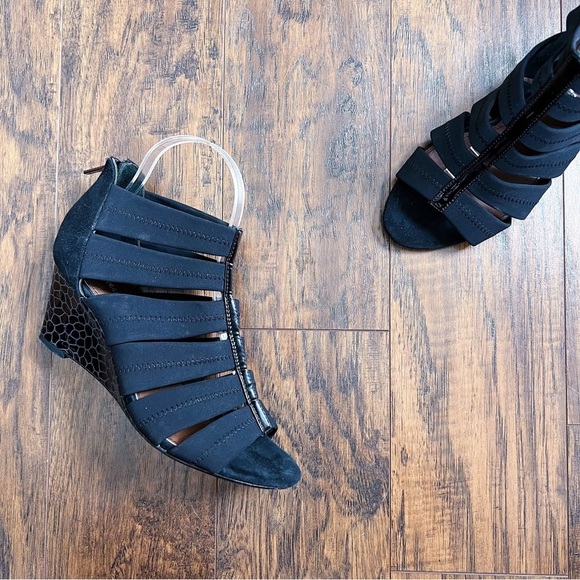 Donald J Pliner • Jada Stretch Wedge Sandal black cage gladiator heel - Picture 6 of 12